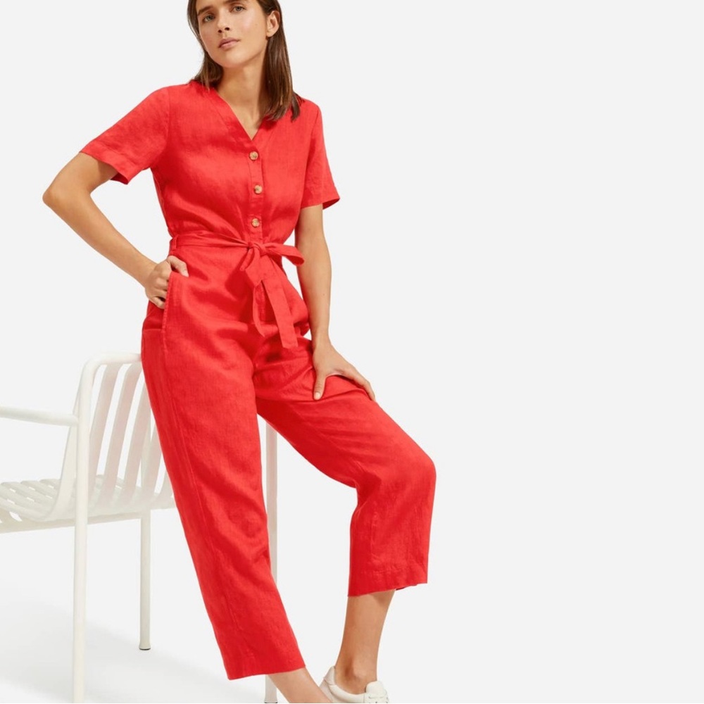 Everlane red linen jumpsuit